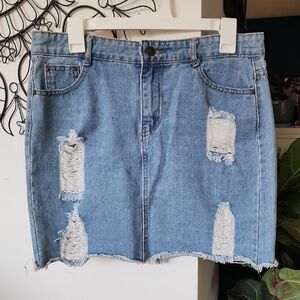 Distressed Denim Skirt
